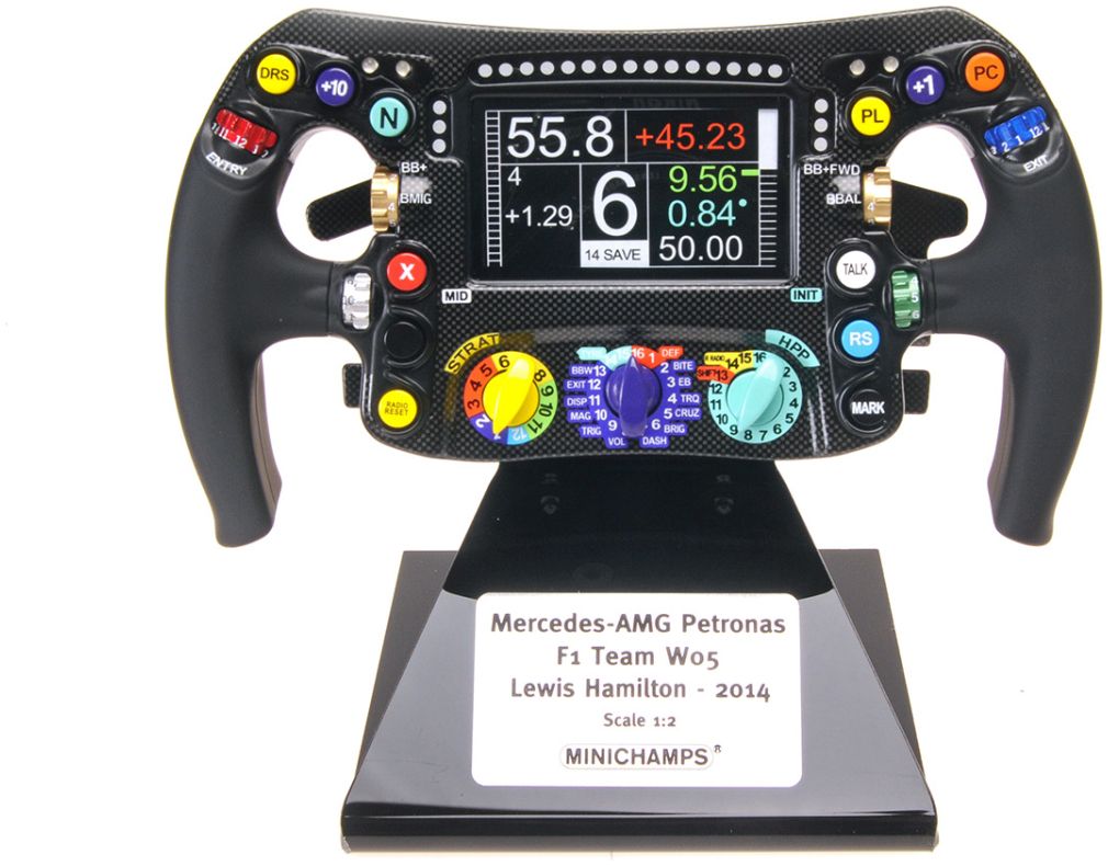 Available To Order – Steering Wheel Mercedes Amg W05 2014, L. Hamilton, Mercedes F1 Team 1:2 Minichamps Model (MIN 247 140044)