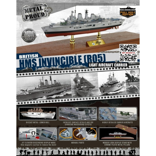 Available to Order – British HMS Invincible R05 -light Aircraft Carrier - Full Hull 1:700 Forces Valor Model (MP953001A)