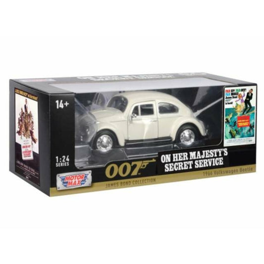 Available to Order – 1966 Volkswagen Beetle James Bond on Her Majesty's Secret Service, Creme 1:24 MotorMax Model (MTX79854)