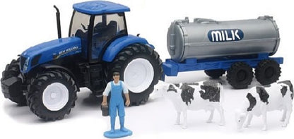 Available to Order – New Holland T7.270 w/Milk Trailer, Farmer & Cows 1:32 (NEW 05523A)