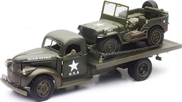 Available To Order – Chevy Flatbed + Willys Jeep 1941 1:32 New Ray Model (NEW 61053BSS)