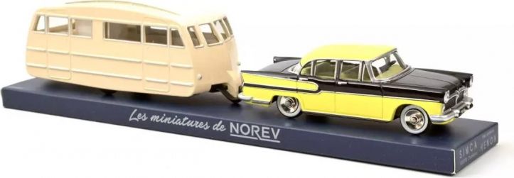 Simca Vedette Chambord 1958 & Caravane Henon Jaune Paille & Noir Diamant 1:43 Norev Model