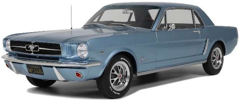 Available To Order – Ford Mustang V8 Hard Top Silver Blue Pony 1965 1:12 Otto Mobile Club Model (OTT G089)