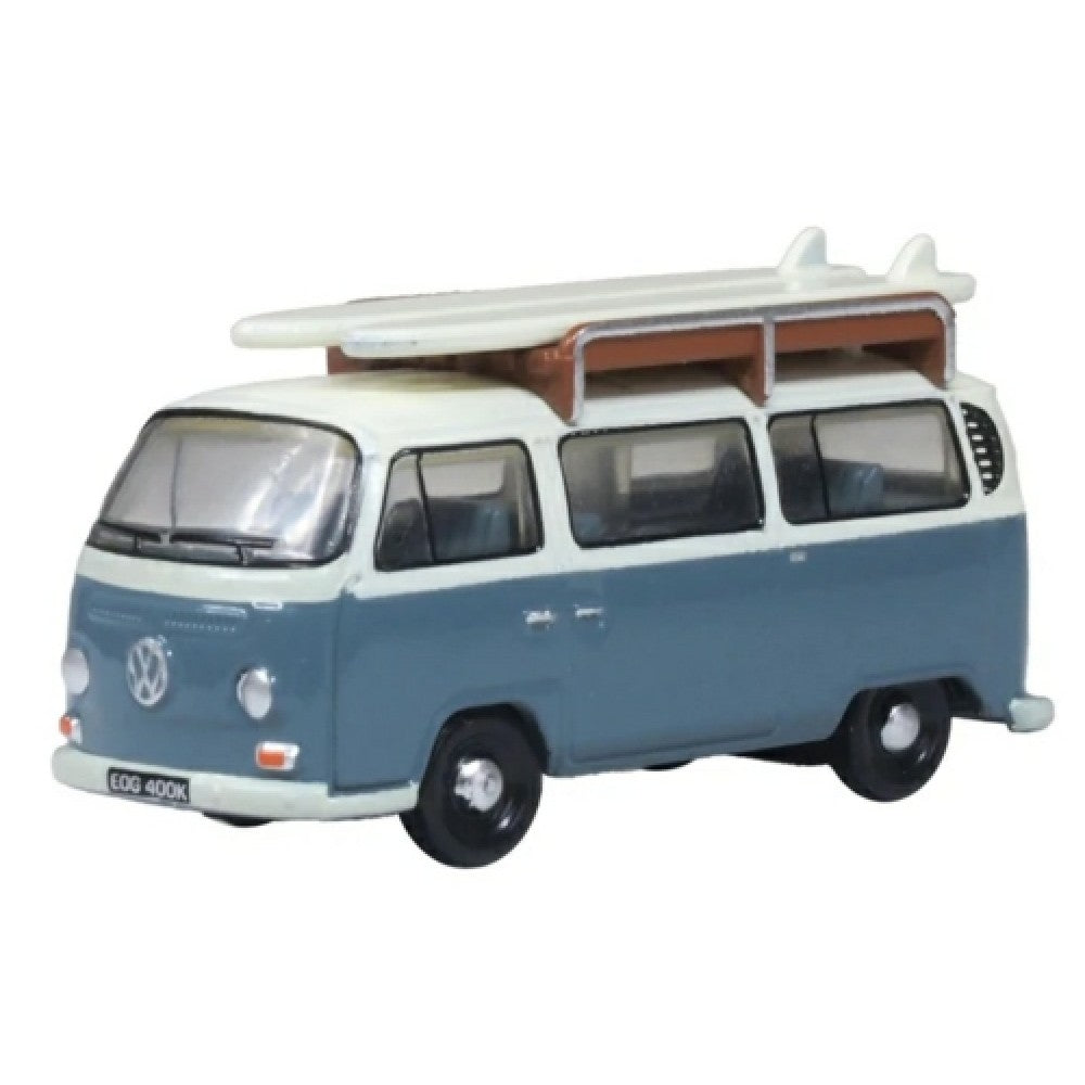 Available to Order – VW T2 Bus/surfboards Fiord Blue/arcona White 1:120 Oxford Diecast Model (OX120VW003)
