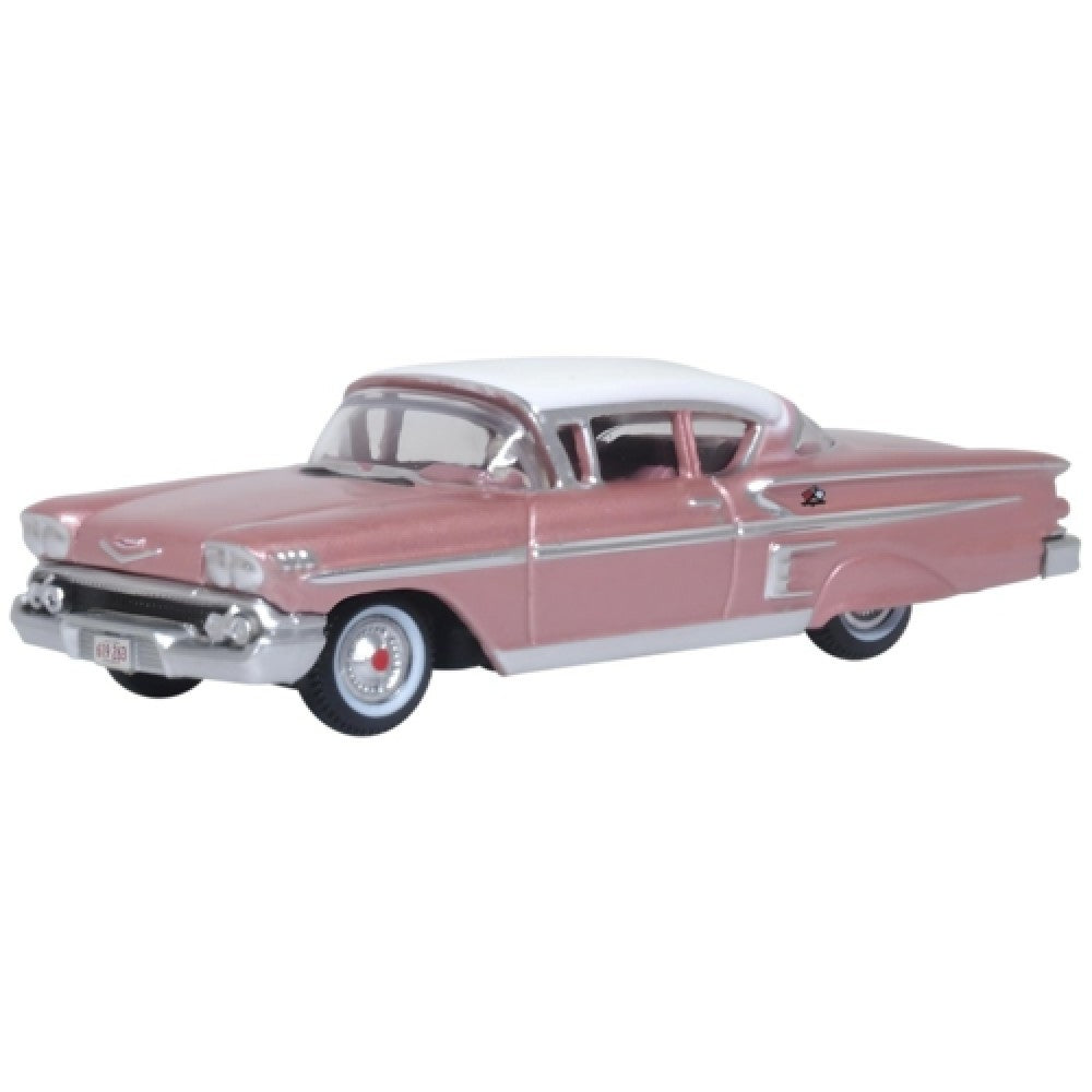 Available to Order – Chevrolet Impala Sport Coupe 1958 Cay Coral Metallic/snowcrest White 1:87 Oxford Diecast Model (OX87CIS58001)