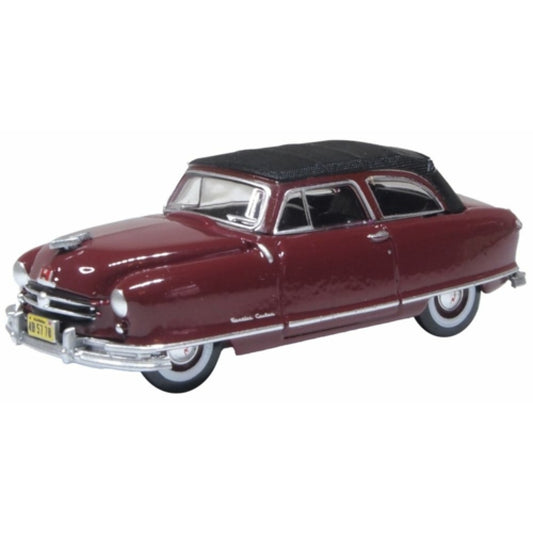 Available to Order – 1950 Nash Rambler Custom Landau Convertible (closed) Sunset Maroon 1:87 Oxford Diecast Model (OX87NR50003)