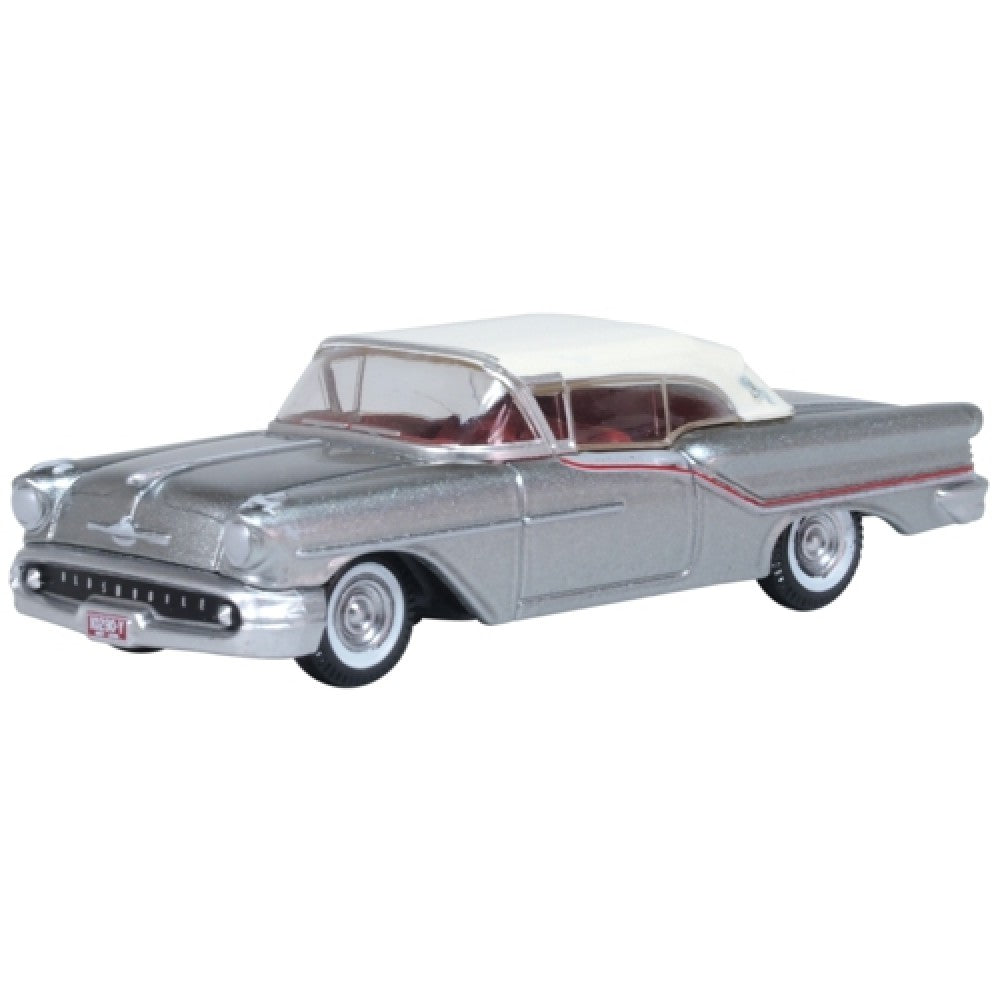 Available to Order – 1957 Oldsmobile 88 Convertible (closed) Juneau Gray/accent Red/white 1:87 Oxford Diecast Model (OX87OC57003)