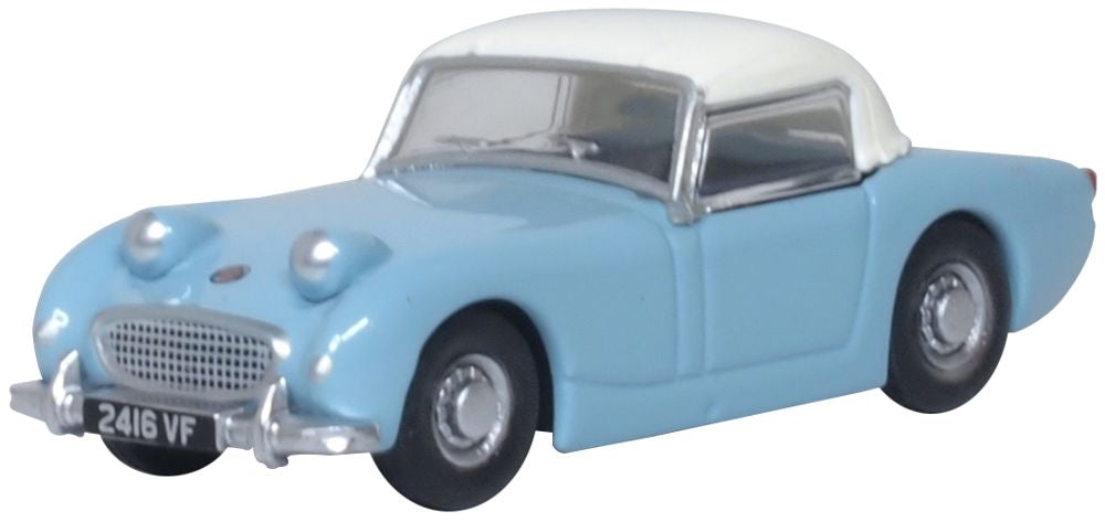 Available To Order – Austin Healey Frogeye Sprite Iris Blue/OEW 1:76 Oxford Diecast Model (OXF 76AHF002)