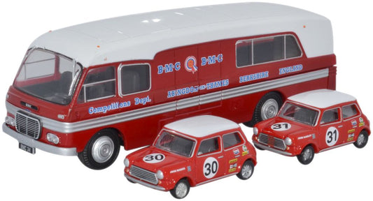 Available To Order – BMC Car Transporter & Two Minis BMC Compet 1:76 Oxford Diecast Model (OXF 76BMC003)