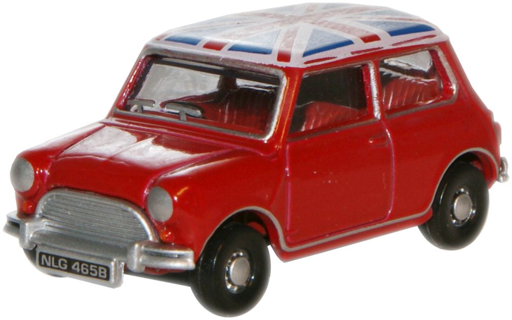 Available To Order – Austin Mini - Tartan Red/Union Jack 1:76 Oxford Diecast Model (OXF 76MN001)