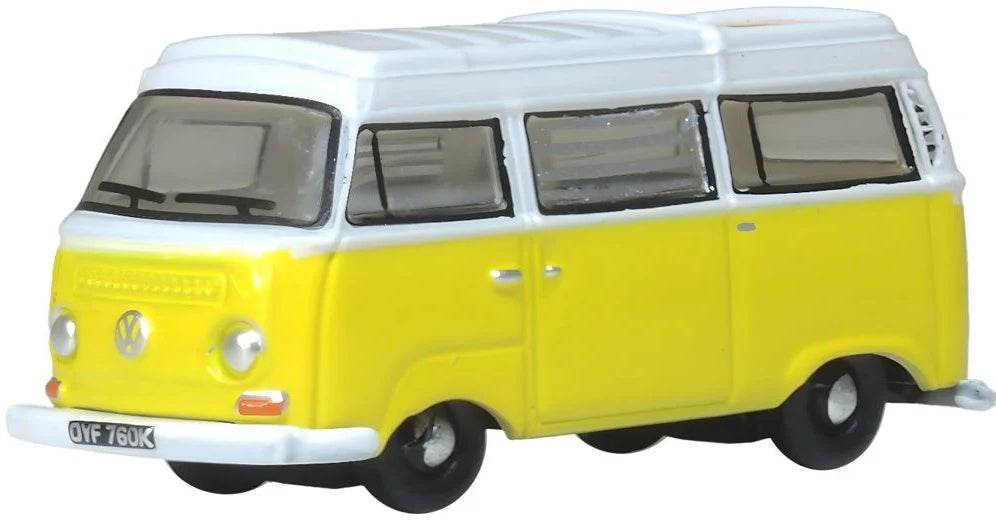 Available To Order – VW T2 Bay Window Camper Saturn Yellow White 1:148 Oxford Diecast Model (OXF NVW016)