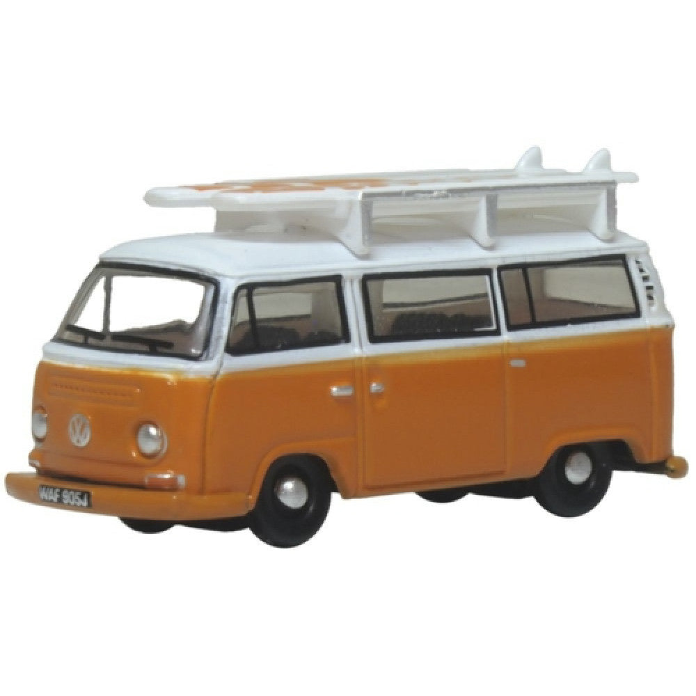 OXNVW022 - N Gauge VW T2 Bay Window Bus/surfboards Signal Orange/white Oxford Diecast Model