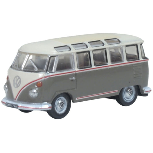 Available to Order – N Gauge VW Samba Bus Mouse Grey/pearl White Oxford Diecast Model (OXNVWS009)
