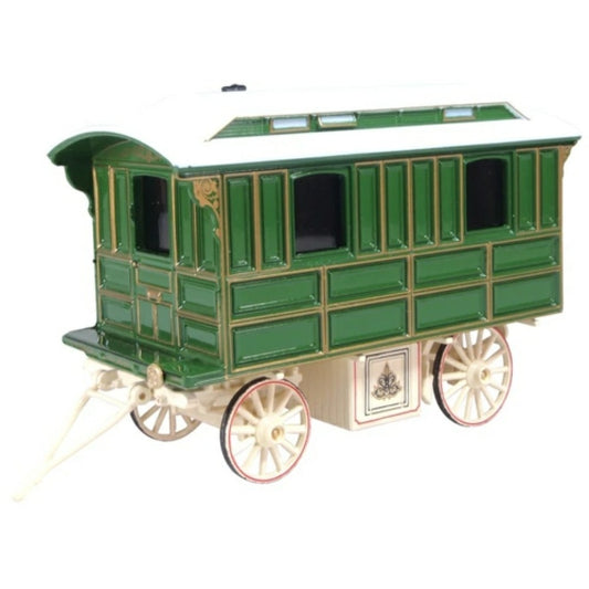 Available to Order – Unscaled Showmans Living Wagon Green/cream Oxford Diecast Model (OXSLW001)