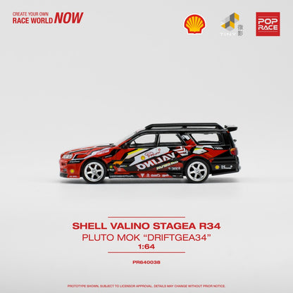 Shell Valino Nissan Stagea R34 Pluto Mok Driftagea 34 1:64 Pop Race Model Car (PR640038)