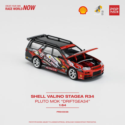 Shell Valino Nissan Stagea R34 Pluto Mok Driftagea 34 1:64 Pop Race Model Car (PR640038)