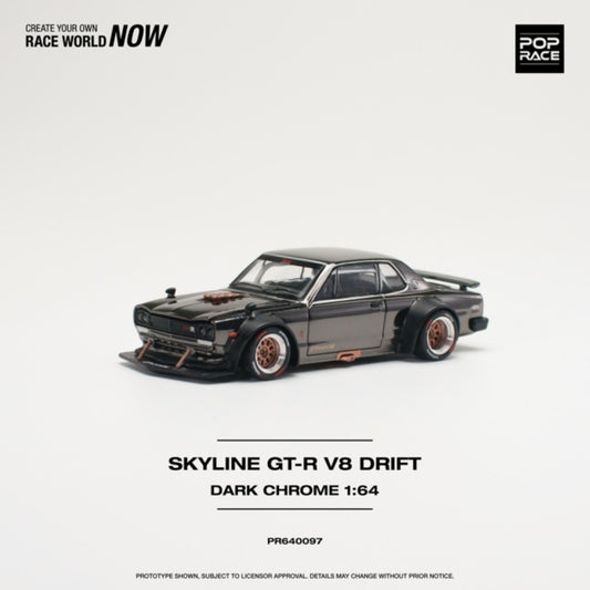 1/64 POP RACE PR640097 NISSAN SKYLINE GT-R V8 DRIFT (HAKOSUKA) DARK CHROME