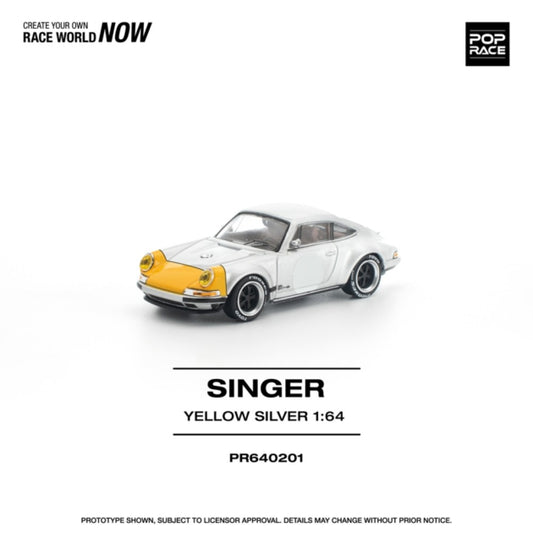 PRE ORDER STOCKS DUE DECEMBER 2025 / JANUARY 2026 1:64 POP RACE PR640201 SINGER 911 SCCS HOMAGE YELLOW/SILVER