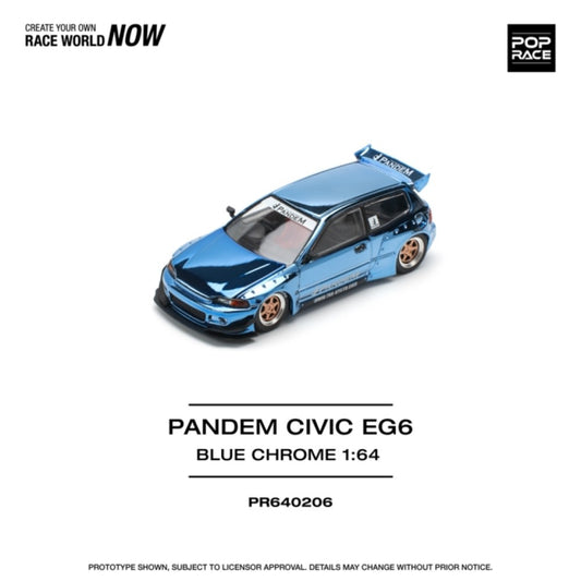 PRE ORDER STOCKS DUE MAY / JUNE 2025 1:64 POP RACE PR640206 HONDA PANDEM CIVIC EG6 BLUE CHROME