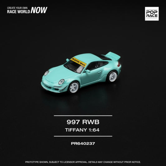 PRE ORDER STOCKS DUE AUGUST / SEPTEMBER 2025 1:64 POP RACE PR640237 RWB 997 TIFFANY BLUE