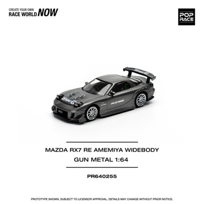 Mazda RX-7 Re-Amemiya Gun Metal with Opening Bonnet 1:64 Pop Race Model Car (PR640255)