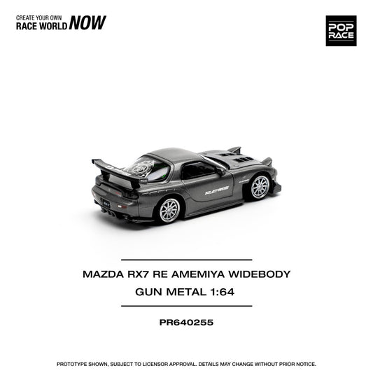 Mazda RX-7 Re-Amemiya Gun Metal with Opening Bonnet 1:64 Pop Race Model Car (PR640255)