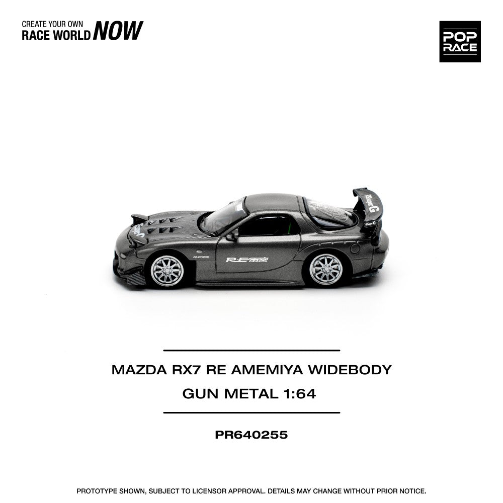 Mazda RX-7 Re-Amemiya Gun Metal with Opening Bonnet 1:64 Pop Race Model Car (PR640255)