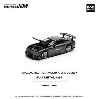 Mazda RX-7 Re-Amemiya Gun Metal with Opening Bonnet 1:64 Pop Race Model Car (PR640255)