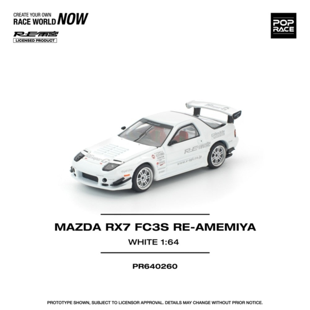 PRE ORDER STOCKS DUE DECEMBER 2025 / JANUARY 2026 1:64 POP RACE PR640260 MAZDA RX7 FC3S RE-AMEMIYA WHITE