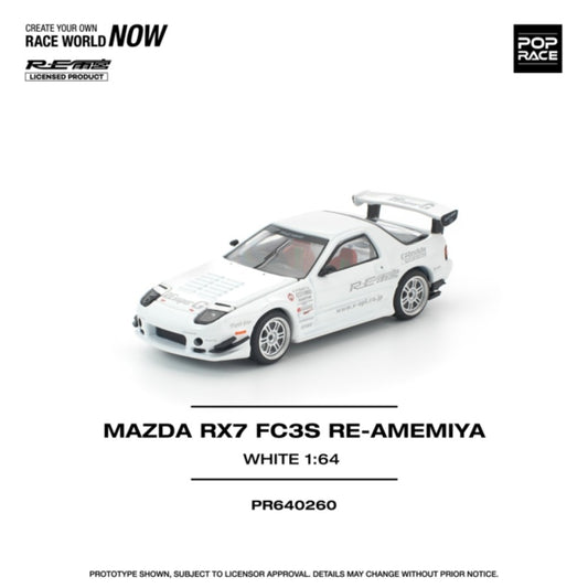 PRE ORDER STOCKS DUE DECEMBER 2025 / JANUARY 2026 1:64 POP RACE PR640260 MAZDA RX7 FC3S RE-AMEMIYA WHITE