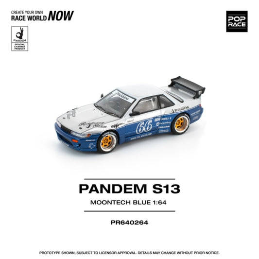 PRE ORDER STOCKS DUE NOVEMBER / DECEMBER 2025 1:64 POP RACE PR640264 NISSAN PANDEM SILVIA S13 - MOONTECH BLUE