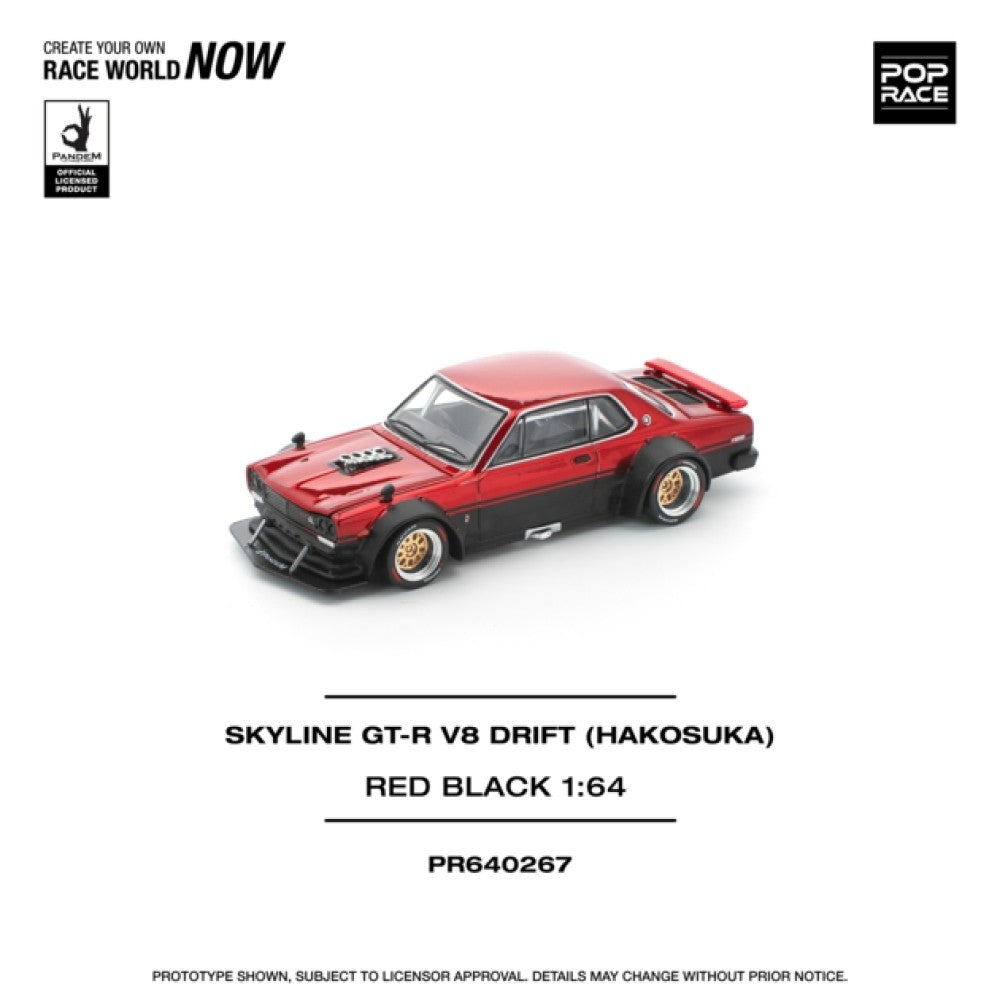 PRE ORDER STOCKS DUE SEPTEMBER / OCTOBER 2025 1/64 POP RACE PR640267 NISSAN SKYLINE GT-R V8 DRIFT (HAKOSUKA) - RED BLACK