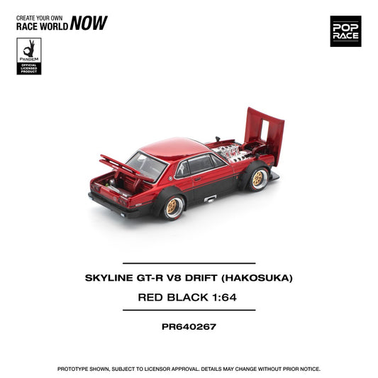 Pre-Order – Nissan Skyline GT-R V8 Drift (Hakosuka) Red/Black PR640267 Stocks Due Jul / Aug 2026 1:64 Pop Race Diecast Model Stocks Due Jul / Aug 2026