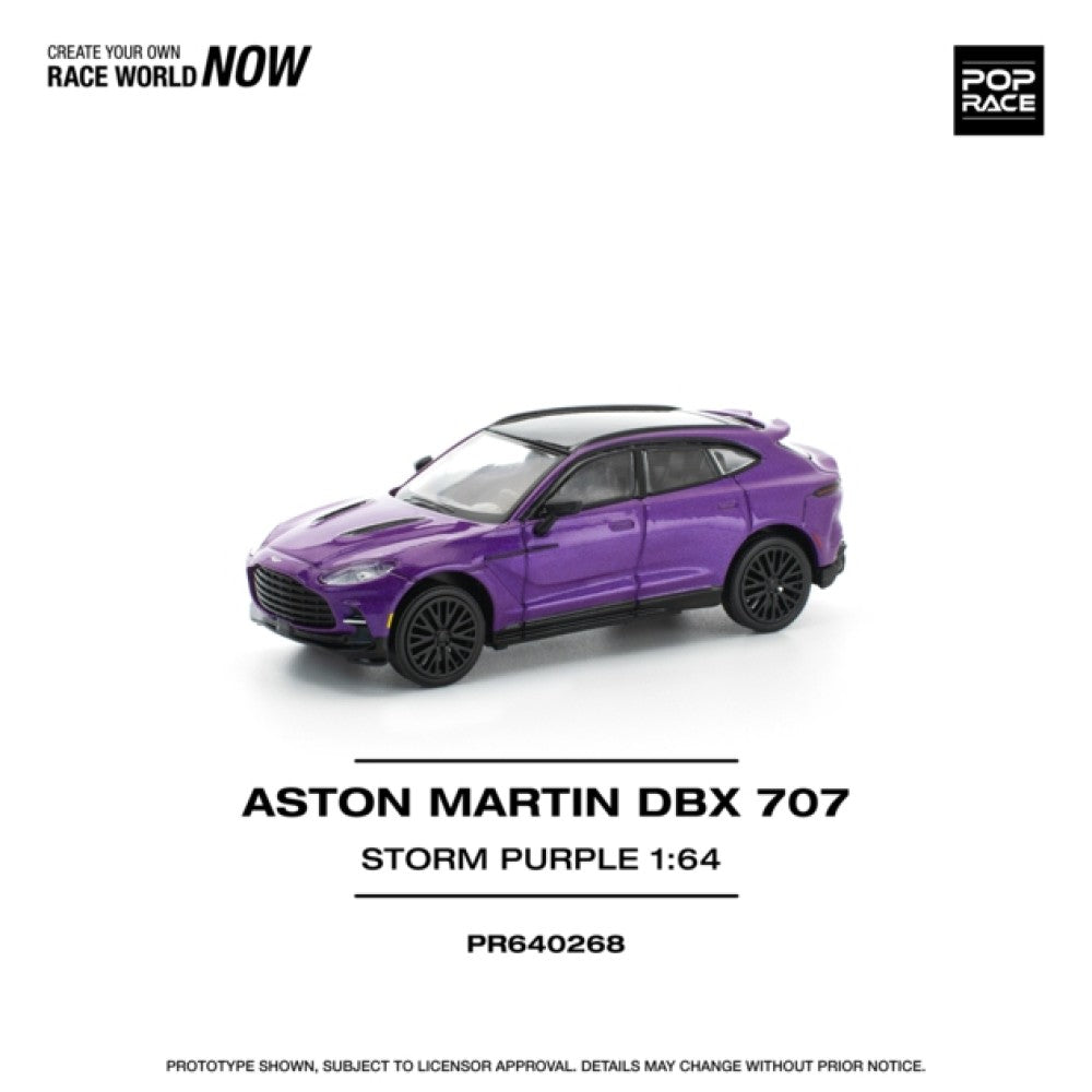 PRE ORDER STOCKS DUE SEPTEMBER / OCTOBER 2025 1/64 POP RACE PR640268 ASTON MARTIN DBX 707 - STORM PURPLE