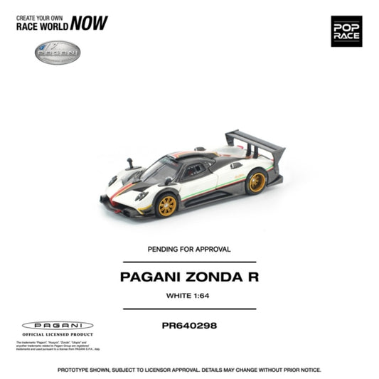 Pre-Order – Pagani Zonda R White PR640298 Stocks Due Oct / Nov 2026 1:64 Pop Race Diecast Model Stocks Due Oct / Nov 2026