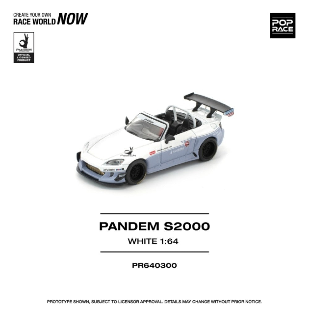 PRE ORDER STOCKS DUE DECEMBER 2025 / JANUARY 2026 1:64 POP RACE PR640300 HONDA PANDEM S2000 WHITE (NEW TOOLING)