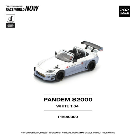 PRE ORDER STOCKS DUE DECEMBER 2025 / JANUARY 2026 1:64 POP RACE PR640300 HONDA PANDEM S2000 WHITE (NEW TOOLING)