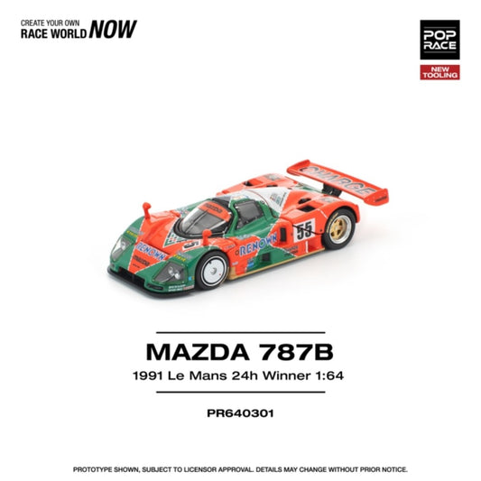 PRE ORDER STOCKS DUE DECEMBER 2025 / JANUARY 2026 1:64 POP RACE PR640301 MAZDA 787B 1991 LE MANS 24H WINNER