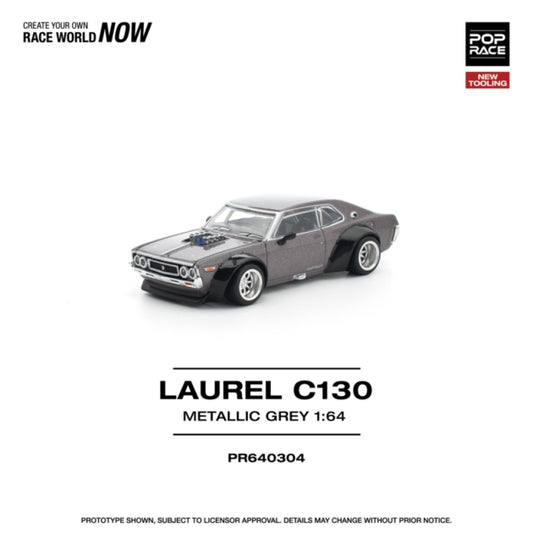 PRE ORDER STOCKS DUE DECEMBER 2025 / JANUARY 2026 1:64 POP RACE PR640304 NISSAN LAUREL C130 METALLIC GREY NEW TOOLING