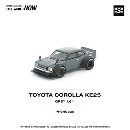 Pre-Order - 1:64 POP RACE Toyota Corolla KE 25 Matte Grey PR640305 Stocks Due Sept / Oct