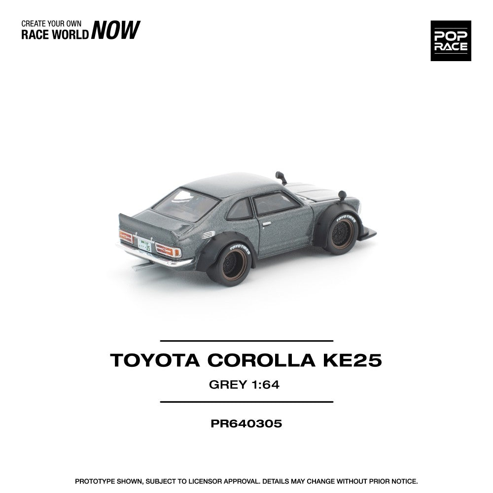 Pre-Order - 1:64 POP RACE Toyota Corolla KE 25 Matte Grey PR640305 Stocks Due Sept / Oct