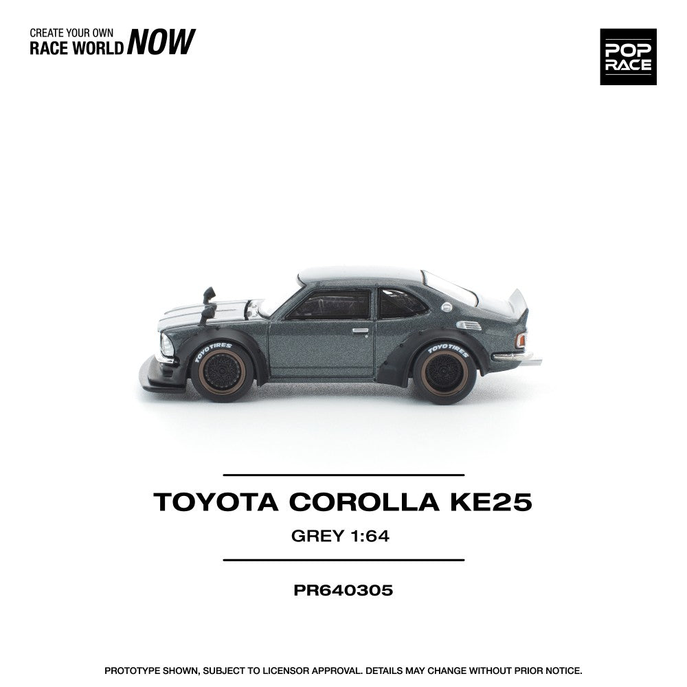 Pre-Order - 1:64 POP RACE Toyota Corolla KE 25 Matte Grey PR640305 Stocks Due Sept / Oct