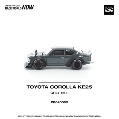 Pre-Order - 1:64 POP RACE Toyota Corolla KE 25 Matte Grey PR640305 Stocks Due Sept / Oct