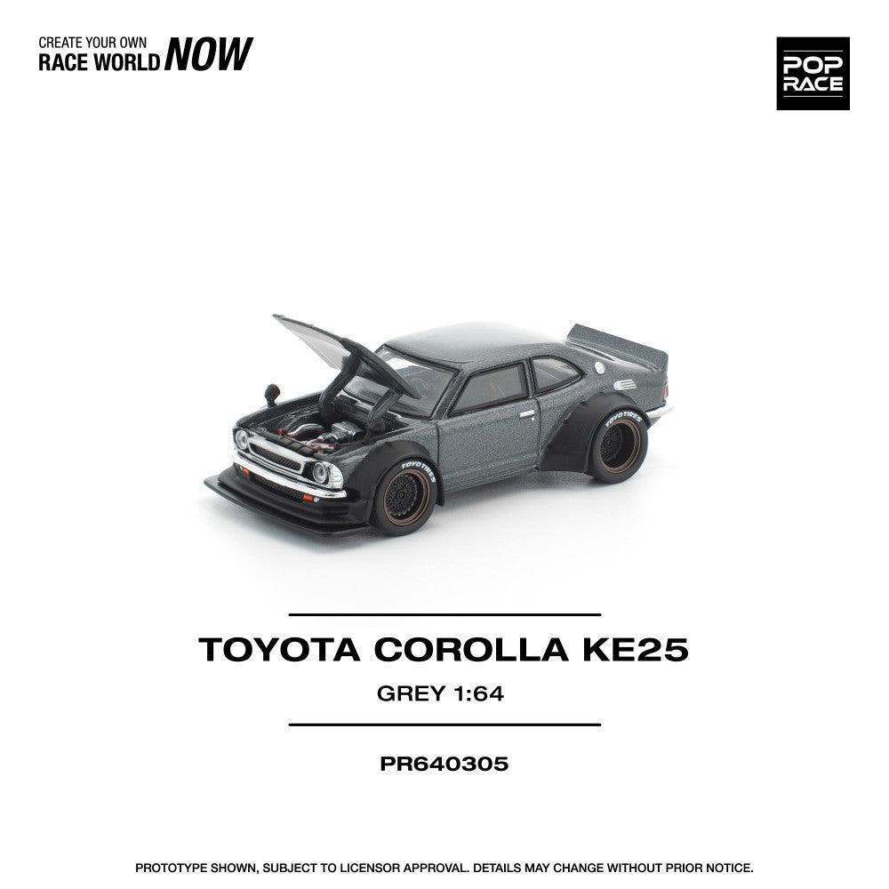 Pre-Order - 1:64 POP RACE Toyota Corolla KE 25 Matte Grey PR640305 Stocks Due Sept / Oct