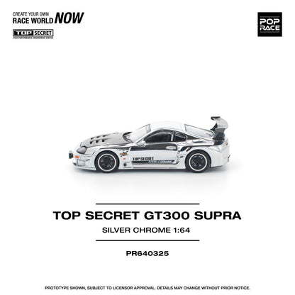 Toyota Supra GT300 Top Secret Silver Chrome with Opening Hood 1:64 Pop Race Model Car (PR640325)