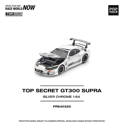 Toyota Supra GT300 Top Secret Silver Chrome with Opening Hood 1:64 Pop Race Model Car (PR640325)