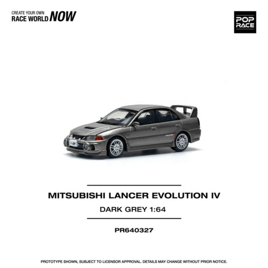 PRE ORDER STOCKS DUE NOVEMBER / DECEMBER 2025 1:64 POP RACE PR640327 MITSUBISHI LANCER EVOLUTION IV DARK GREY