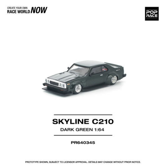 PRE ORDER STOCKS DUE DECEMBER 2025 / JANUARY 2026 1:64 POP RACE PR640345 NISSAN SKYLINE C210 DARK GREEN (NEW TOOLING)