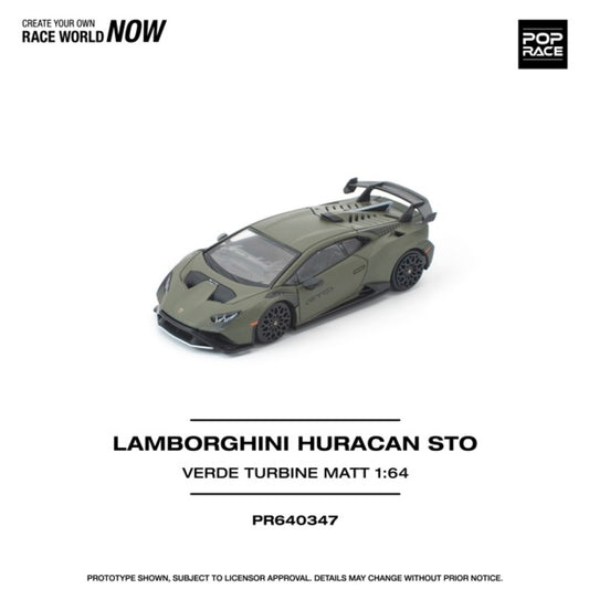 Pre-Order - 1:64 POP RACE Lamborghini Huracan STO Verde Turbine Matt PR640347 Stocks Due Aug / Sept 2026