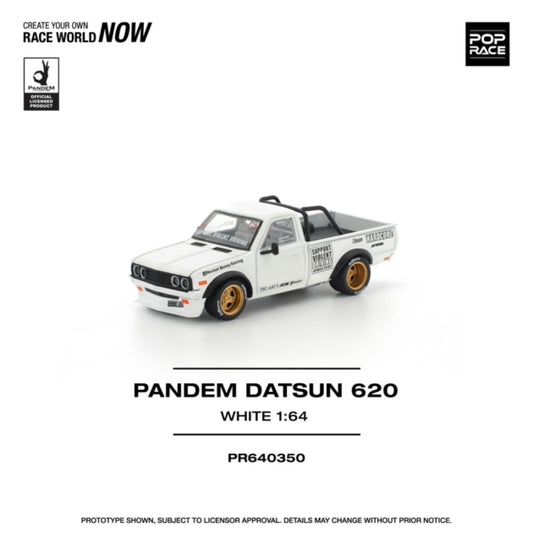 PRE ORDER STOCKS DUE DECEMBER 2025 / JANUARY 2026 1:64 POP RACE PR640350 PANDEM DATSUN 620 WHITE